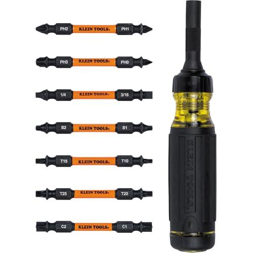 Klein Tools 32315HD 15-in-1 Multi-Bit Ratcheting Screwdriver, Impact-Rated, 7 Double-Ended ProFlex Torsion Zone Tips, 1/4-Inch Nut Driver, 8-Piece