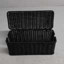 Delamu Handmade Rattan Cable Management Box, Cord Organizer with 2 Open Slots, Desk Cord Hider Box for Computer Router USB Hub Power Strip, 12.5" Lx 5.1" Wx 5.1" H, Black