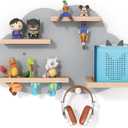 Grey Cloud Tonies Shelf Wall Mounted, Magnetic Floating Shelves with Hook for Toniebox, Tonies Characters & Earphones, Wooden Tonie Storage Shelf for Children Room