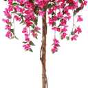 5FT Artificial Tree Tall Potted Fake Bougainvillea Trees for Outdoor Indoor Office Wedding Home Decor Lifelike Faux Plants with Wood Trunk and Pink Flowers