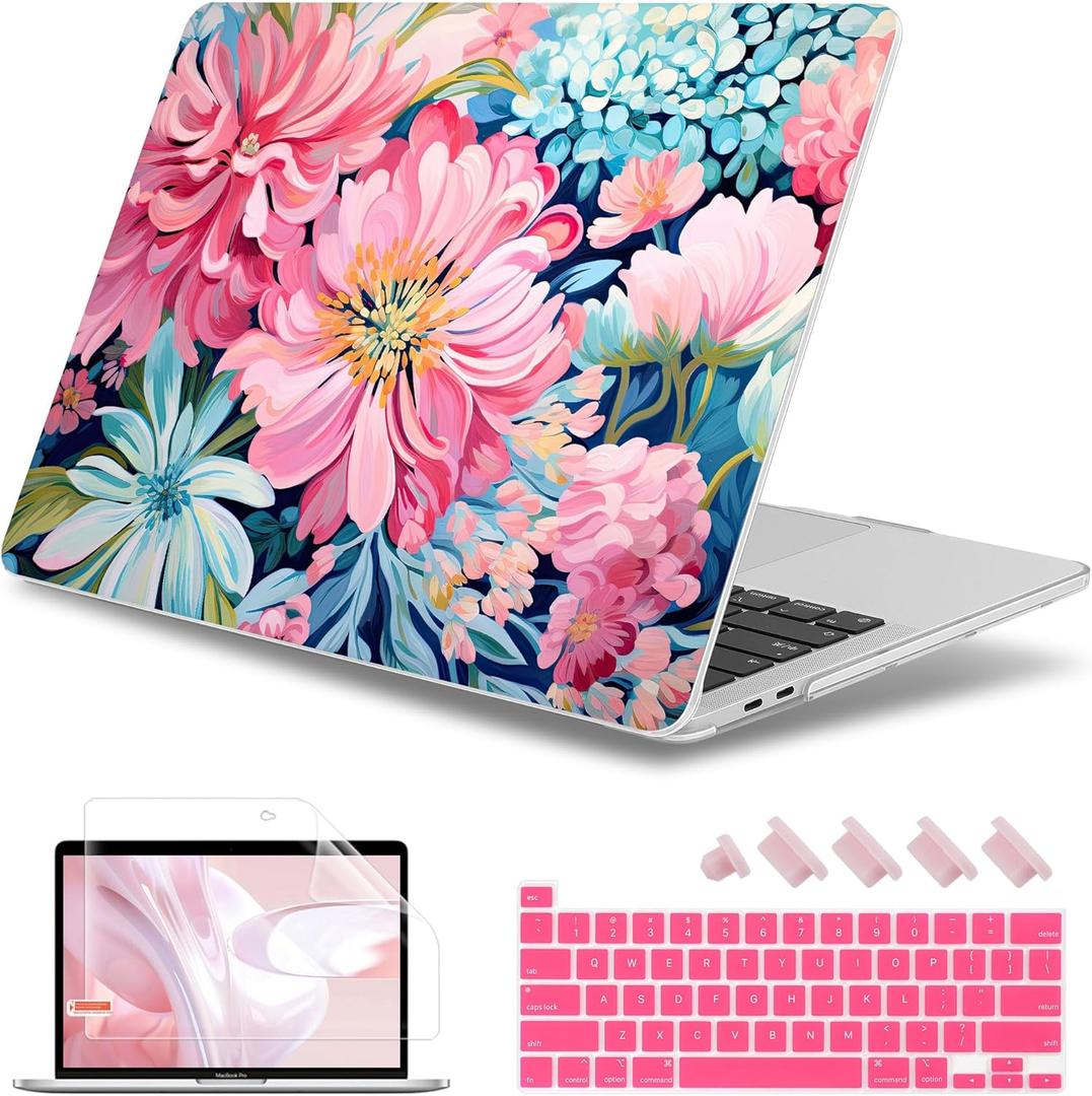 May Chen Case for MacBook Pro 13 inch M2 2023,2022,2021,2020 A2338 M1 A2251 A2289, Plastic Hard Shell Case for MacBook Pro 13" with Touch Bar Fits Touch ID, Flowers Painting