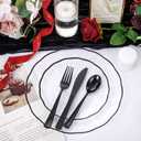 EI 150pcs Clear and Black Plastic Plates Dinnerware Disposable Party Set for 30Guests,Dinnerware Include 60 Clear Plates Disposable 90 Black Silverware,Perfect for Party,Business Events,Hotel