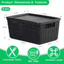 6 Pack Plastic Storage Baskets With Lids,Black Breathable Stackable Storage Bins,Small Storage Containers,for Organizing Storage Baskets on Desktops,Closets,Playrooms,Classrooms,Offices (9.8"D x 6"W x 4.8"H)