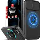 for iPhone 12 Pro Max Case Magnetic Compatible with MagSafe Wireless Charging,with 2 Screen Protectors,Built-in Kickstand Ring+Camera Cover Anti-Scratch Shockproof Heavy Duty Protection Black