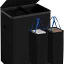 Double Laundry Hamper with Lid, 150L Large Laundry Basket 2 Compartments