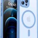 CANSHN Magnetic Compatible with iPhone 12 Pro Case, Upgraded [Full Camera Protection] [Compatible with Magsafe] [Translucent Matte] Shockproof Protective Phone Cover 6.1 Inch - Light Blue