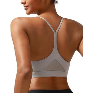 RUNNING GIRL Y-Back Sports Bras for Women, Medium Impact Wirefree Padded Bra Workout Crop Top Longline Sports Bra Push up (Gray, L)