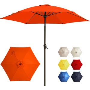 7.5FT Large Outdoor Patio Umbrella with Crank & Tilt - Durable Market Umbrella for Outdoor Patio with 6 Fiberglass Ribs for Poolside, Deck, Yard, Garden, Orange