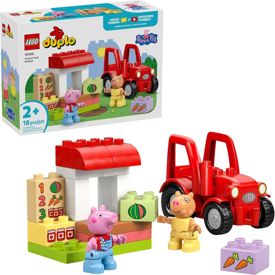 LEGO DUPLO Peppa Pig Tractor and Market - Building Toy for Toddlers, Ages 2+ - Sensory Toy for Girls & Boys - Includes 2 Figures - Birthday Gifts for Kids - 10468
