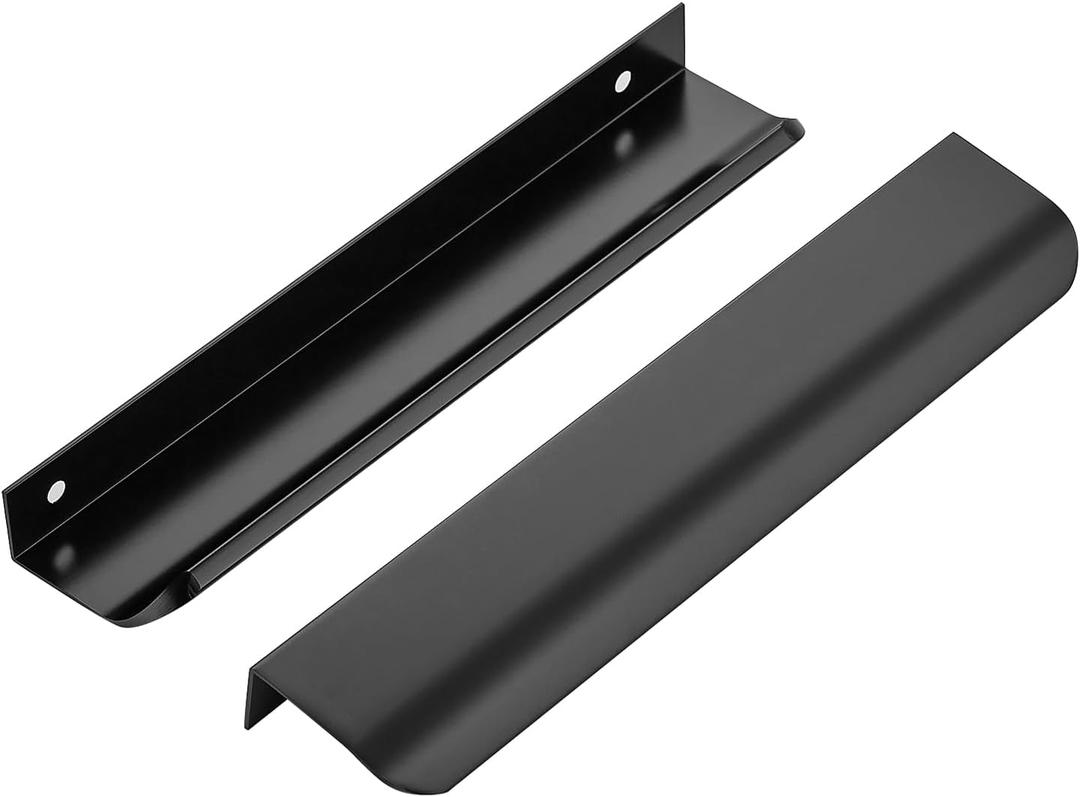 Ravinte Hardware 6 Pack Black Cabinet Handles, 7.8 Inch (200mm) Finger Edge Pulls, 6-1/4 Inch Hole Center, Finger Pulls for Cabinets