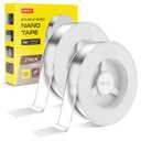 2 Pack Double Sided Tape Heavy Duty, Extra Large Clear Mounting Tape, Strong Removable No Residue, Reusable Double Nano Tape for Walls, Photos, Poster, Carpet, Home Office Decor, 10FT