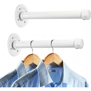 Sumnacon 2 Pcs 10 Inch Industrial Pipe Clothes Bar - Heavy Duty Rustic Metal Coat Hanger with Screws,Wall-Mounted Garment Holder Rack for Bedroom Bathroom Wardrobe Boutique Clothing Store,White