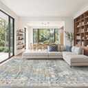 befbee Washable Rug 8x10 Area Rugs for Living Room - Stain Resistant Non-Slip Backing Rugs for Bedroom - Vintage Large Area Rug (Blue/Gold, 8'x10')