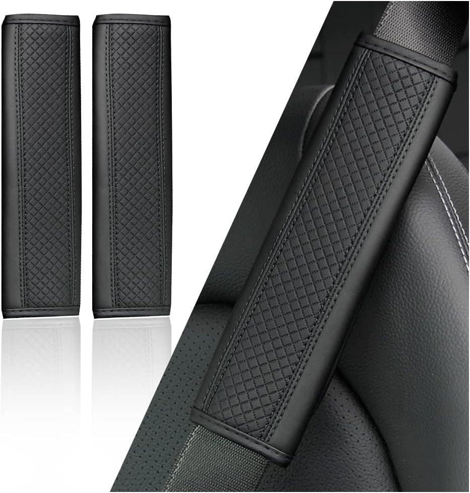 2PCS Car Seat Belt Cover Pad,Breathable Leather Seatbelt Covers for Shoulder Protection and Car Decorations,Universal Seatbelt Cushion Adding Car Seat Strap Pads Car Accessories Interior (Black)