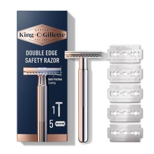 King C. Gillette Safety Razor with Chrome Plated Handle and 5 Platinum Coated Double Edge Safety Razor Blade Refills, Holiday Gifts for Men