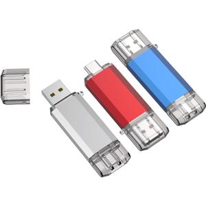 RAOYI 3 Pack 64GB USB C Flash Drive, 2 in 1 USB 3.0 Type C Dual OTG Metal Thumb Drive Jump Drive Memory Stick with Keychain Suitable for USB-C Smartphones, Computers and Tablets (Red, Silver, Blue)