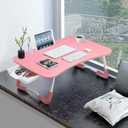 Slendor Lap Desk with Tablet Slot, Foldable Laptop Table with Storage Drawer for BedPortable Bed Desk for Laptop, Computer Tray with Cup Holder Notebook Stand Reading Holder for Couch Floor, Pink