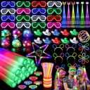 170PCS Glow in the Dark Party Supplies, 16PCS LED Foam Sticks, 16PCS LED Glasses and 100PCS Glow Sticks Necklaces Bracelets Headband, Light Up Party Favors for Kids Adults, Wedding, Concert, Birthday