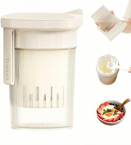 0.95 Quart（900ML）Portable Yogurt Strainer Cup, Compact Greek Yogurt Filter with Whey Separator for Cheese & Soy Milk, Leak-Proof & Easy to Carry Yogurt Maker (White)