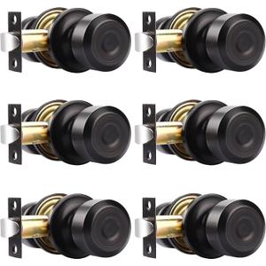 Probrico 6 Pack Passage Door Knobs, Oil Rubbed Bronze Door Knob, Hallway/Closet Lockset, Cylindrical Shape Knobs Keyless Door Lock