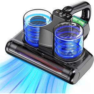 Mattress Vacuum Cleaner Cordless Bed Vacuum with 16Kpa Suction 253.7nm UV-C Light, Ultrasonic Technology, HEPA Filtration, Built-in 4*2500 mAh Battery, High/Low Dual Modes, Replacement Filter Included