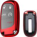 Xotic Tech Red TPU Key Fob Shell Full Cover Case Honda w/Red Keychain, Compatible with Chrysler 200 300 or Dodge Charger Challenger Dart Durango Journey or Jeep Grand Cherokee Smart Keyless Entry Key