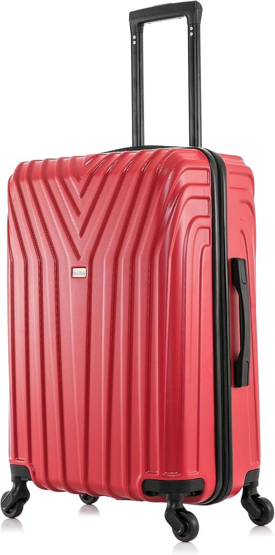 InUSA VASTY Luggage with Spinner Wheels | Durable Lightweight Hardside Suitcase, Travel Bag with Handle and Trolley, 24-Inch Medium Checked Luggage | Red