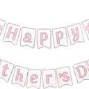 Happy Mothers Day Banner - Pre-assembled Mothers Day Decorations for Party, Mother's Day Best Mom Ever Flower Sign Bunting Garland for Home Fireplace Wall Office Photo Props Pink