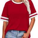 WIHOLL Womens T Shirts Loose Fit Short Sleeve Tees Crew Neck Color Block Summer Tops 2026 Fashion (XXL)