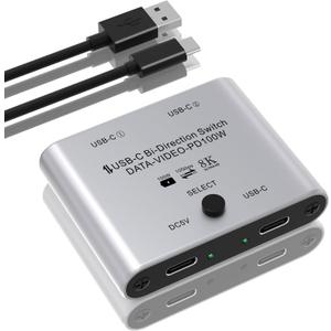 8K USB C Switch, Bi-Directional USB C Switcher for 2 Computers - 8K@60Hz/4K@120Hz Video + 100W PD Charging + 10Gbps Data Transfer, 1 in 2 Out / 2 in 1 Out USB C Splitter Switch with Power Cable