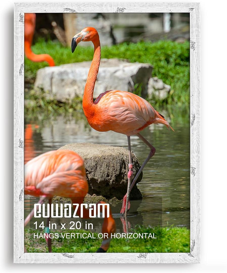 euwazram Rustic White 14x20 Frame - Single Frame, 14 x 20 Poster Frame for Artwork, Puzzles, Photos and Movie Posters Picture Frames
