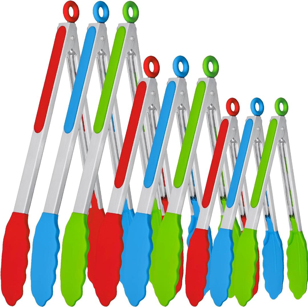 9 Pieces Silicone Tongs for Cooking 7,9,12 inches Kitchen Tongs with Silicone Tip Stainless Steel Heat Resistant Cooking Tongs for Food Grill Salad BBQ Frying and Serving, 3 Color (red,green,blue) 9 Pieces Silicone Tongs for Cooking 7,9,12 inches Kitchen Tongs with Silicone Tip Stainless Steel Heat Resistant Cooking Tongs for Food Grill Salad BBQ Frying and Serving, 3 Color (red,green,blue)