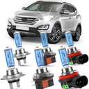 KINGSOFE Halogen Bulbs Replacement Lighting Bulb For Hyundai Santa Fe 2013-2016,H7 High Beam & H11B Low Beam & H11 Fog Lights Headlight Bulbs Kit,12V 100W 6000K,Plug And Play,Pack of 6