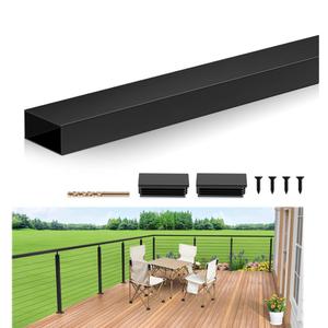 78"' Stainless Steel Handrail, 1 Pack Matte Black Handrail Cuttable Rectangular Top Rail with Nylon End Caps for Deck Stair Indoor Outdoor Cable Railing System(2"x1")
