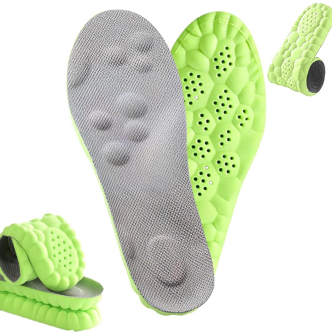 Steppers Insoles for Men and Women,4D Cloud Insoles,Memory Foam Insoles,Breathable Massage Cushion Shoe Inserts with Arch Support-Trim to Fit All Shoe Types(1Pair-Green, Men 11-12/Women 12.5-13.5)