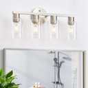 4 Light Bathroom Vanity Light, Farmhouse Bathroom Light Fixtures with Clear Glass Shade, Brushed Nickel Lights for Vanity Mirror, Modern Lighting Fixtures for Mirror Bedroom Living Room Hallway Porch