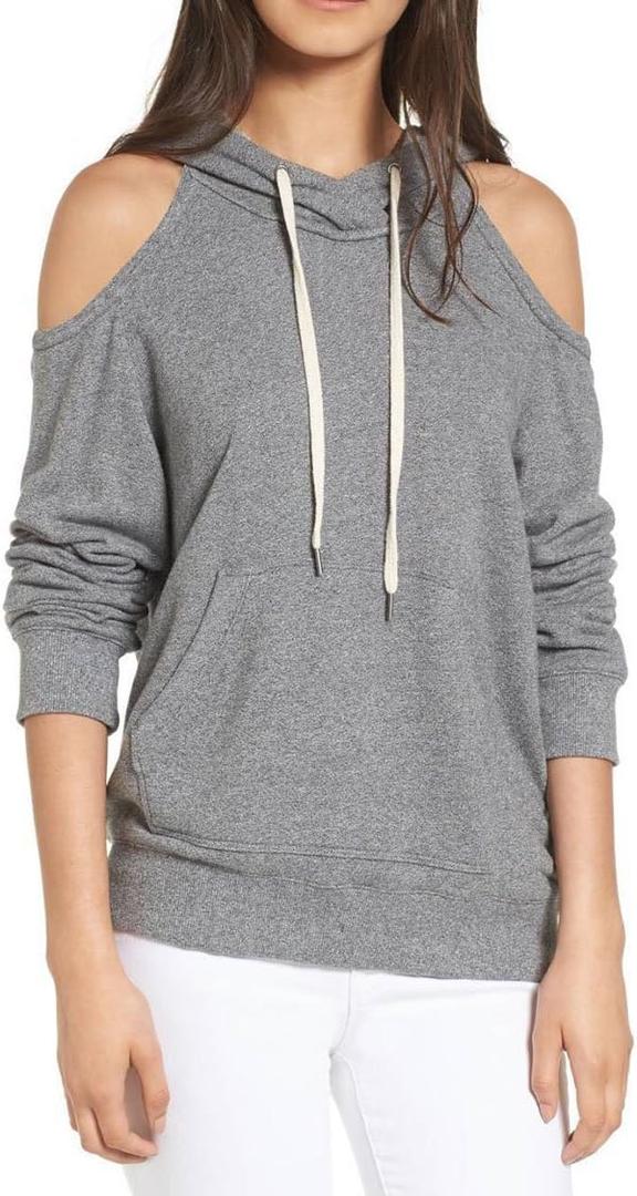 Kisscynest Womens Sweatshirts Cold Shoulder Hoodies Pullover Cut Out Tops Fall Fashion 2025 Clothes (Gray, L)