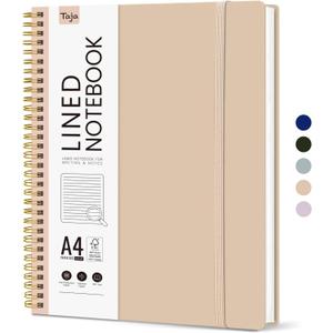 Taja Spiral Lined Notebook, 8.5"x11" Notebooks for Work, Large A4 Journal for Women & Men, College Ruled Journaling Notebook for Writing, Plastic Cover Spiral Journal, Khaki
