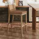 Nathan James Gracie Modern Upholstered Bar Chair, Wooden Bar Stool for Kitchen Island with Faux Leather Upholstery, Light Brown