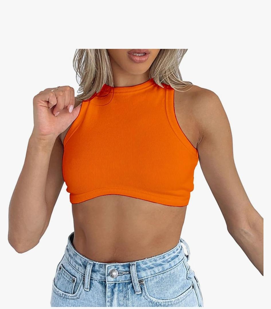 Dwnval Sexy Crop Tank Tops Sleeveless Crewneck Ribbed Knitted Top for Women Size L