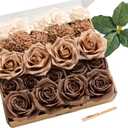 Ling's moment Artificial Flowers Fake Silk Roses Faux Foam Rose Combo for DIY Wedding Bouquets Centerpieces Arrangements Bridal Shower Party Home Decorations, Brown & Cream