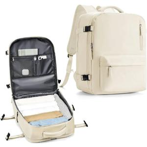 WONHOX Large Travel Backpack Carry on Flight Approved Laptop Work Business Backpack for Women, Men (Beige)