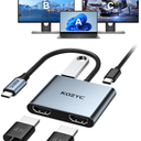 USB C to Dual HDMI Adapter 4K@30Hz, KOZYC USB C Hub Multiport Adapter with 2xHDMI, USB 3.0, 100W PD, Support USB C to HDMI Splitter Extended Display for MacBook Pro (MST is not Supported on MacOS)