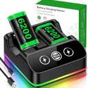 DINOSTRIKE 2X 6200mWh Controller Battery Pack Rechargeable Compatible with Xbox One【RGB Charging Station】【Extended USB C Cable】 Rechargeable Battery for Xbox Series S/ X