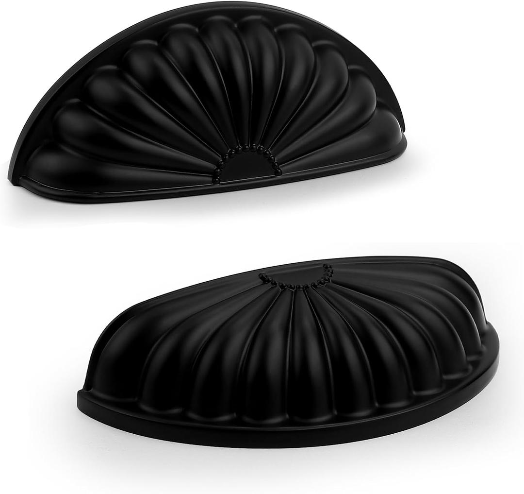 Probrico 5 Pack Matte Black Cabinet Cup Pulls,3 Inch(76mm) Hole Centers Vintage Drawer Pulls Kitchen Hardware for Cabinet Drawer Dresser