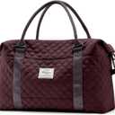 Travel Duffel Bag,Sports Tote Gym Bag,Shoulder Weekender Overnight Bag for Women (A-Grid-Wine Purple)
