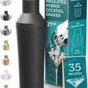BARE BARREL Insulated Cocktail Shaker Set | Double Wall Stainless Steel | Martini Shaker for Home Bar Bartending | Built-in Drink Measure System & Strainer, Travel Bag, Recipes | Gift Set (Matt Black)