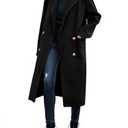 Saodimallsu Womens Long Pea Coats Winter Lapel Double Breasted Long Trench Coat Casual Work Office Overcoat with Pocket L