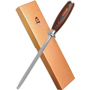 TUO Honing Steel, Sharpening Rod for Kitchen Knives Daily Sharpening Maintenance, High Carbon German Stainless Steel with Pakkawood Handle, 8 inch - Fiery Phoenix Series