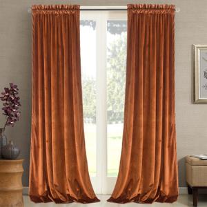 Roslynwood Velvet Orange Curtain 72 inch Length - Curtains Block Light Rod Pocket Thermal Insulated Window Drapes Set for Living Room/Bedroom/Dining Room, W52 x L72, 2 Panels